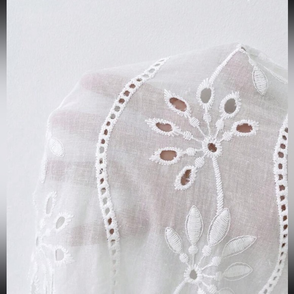 Boho Plus Size Embroidered Hollow Out Frilled Top Blouse Button Up Shirt Black - Picture 12 of 13